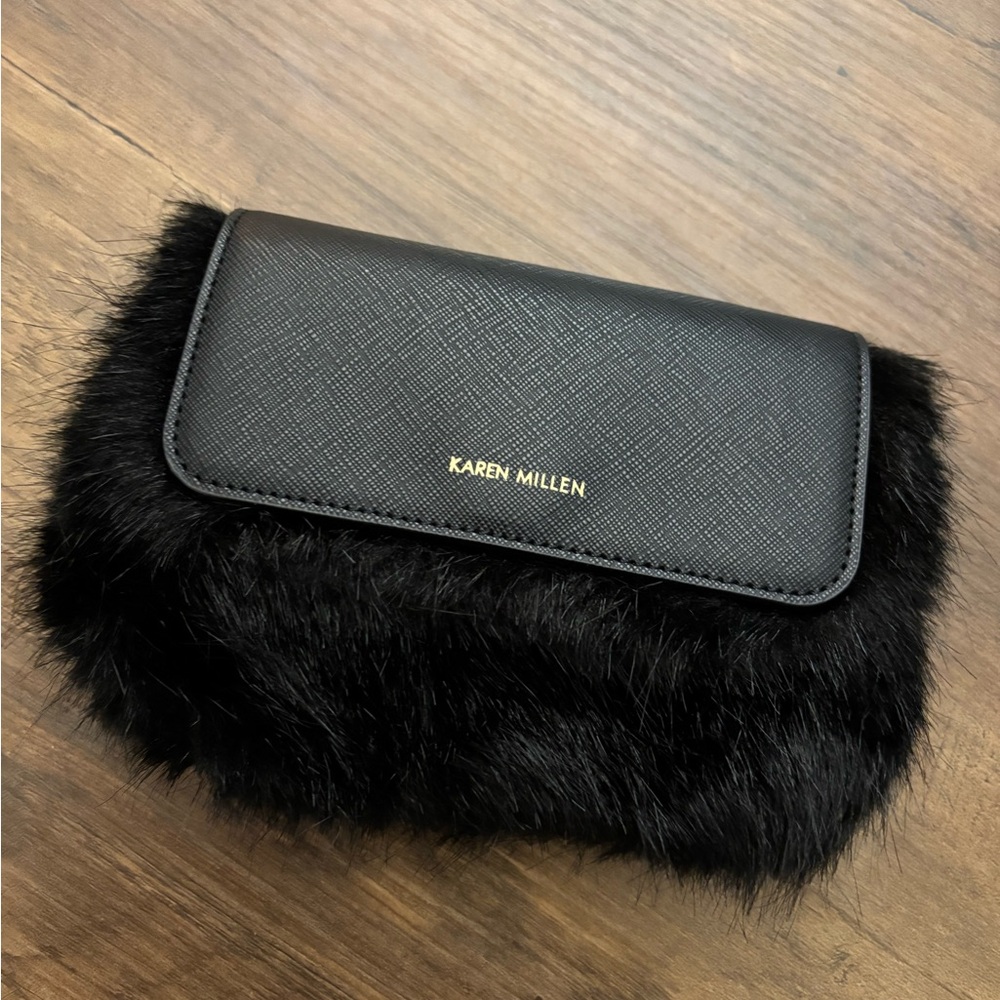 Karen Millen Black  Faux Fur Clutch Bag